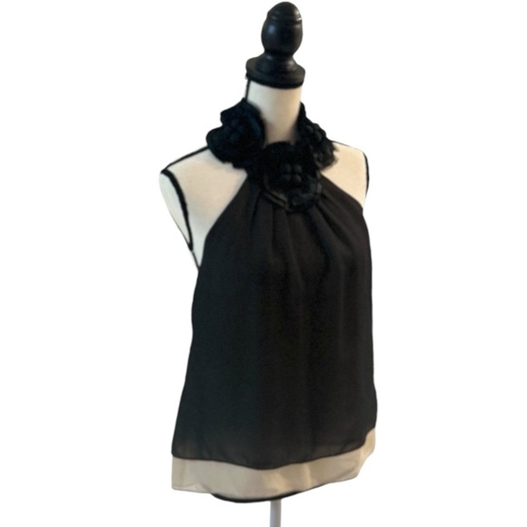 BCBG Black and Cream 100% Silk Sleeveless Top - Picture 2 of 12